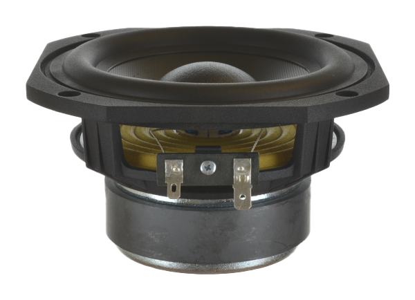 The Oaktron woofer is a powerful 5.25-inch driver with a large ferrite magnet, polypropylene cone, and aluminum voice coil, designed for high-quality home audio music systems with 50 watts, 4 ohm, and 87 dB SPL.